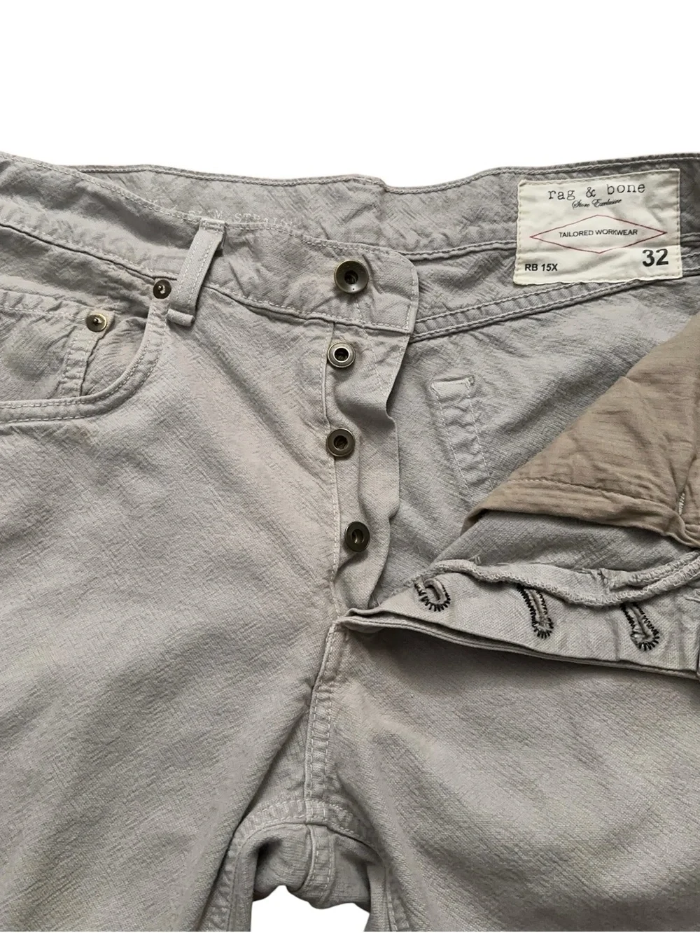 Rag & Bone Jeans Mens Size 32 RB 15X Slim Straight Button Fly Handmade Gray